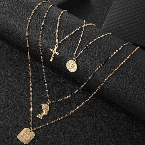 Boho Festival Gold Necklace Chain Layered - Picture 11 of 13